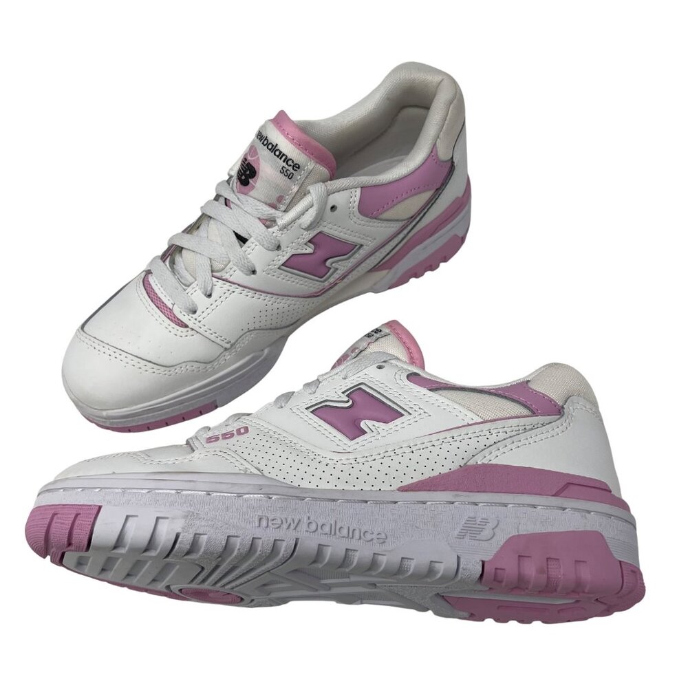 New Balance 550 Low Top Sneakers in White & Bubblegum Pink Women's Size 7